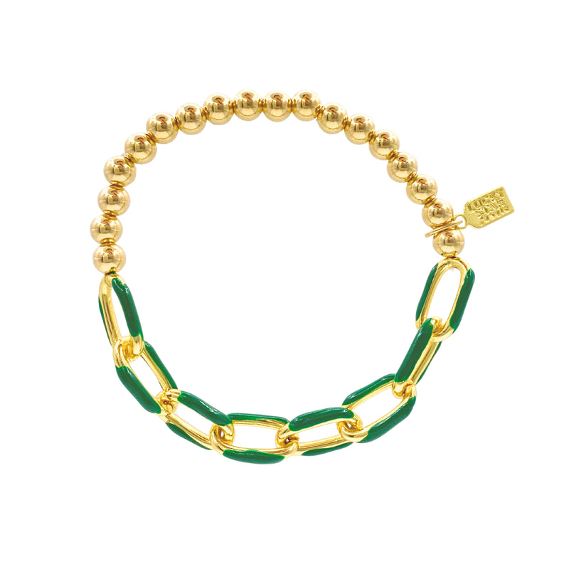 Enamel Link Bubble Bracelet - Moss