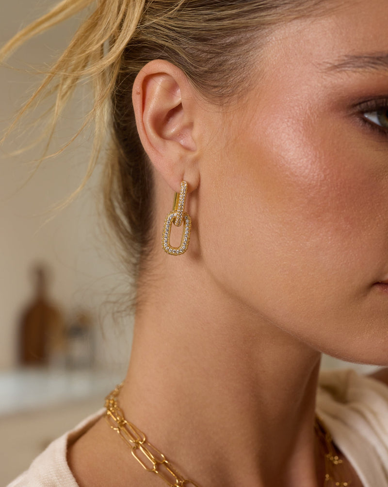 Double Link Pave Earring