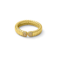 Adjustable stacking ring with gold-plated brass and textured metal design, featuring CZ accents