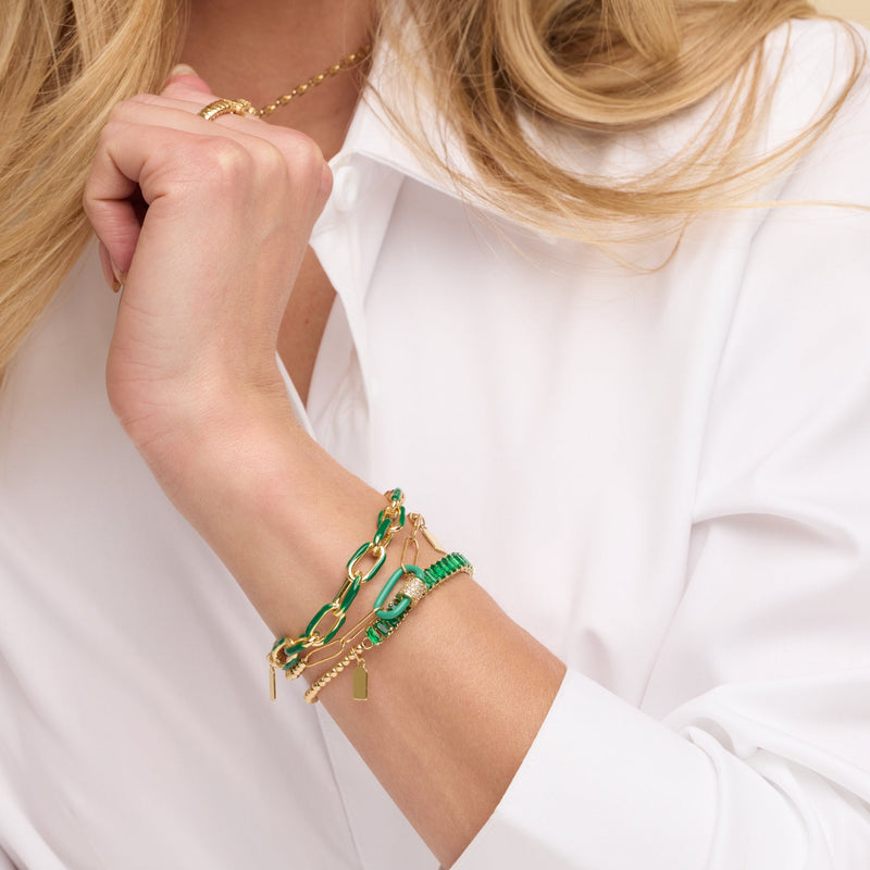 Enamel Link Bubble Bracelet - Moss
