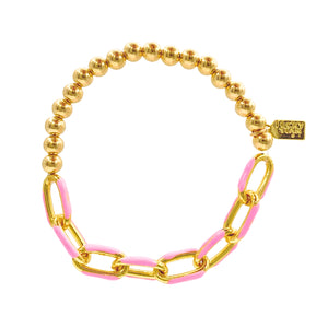 Enamel Link Bubble Bracelet - Rose Pink