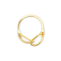 Gold ring with a unique design on a white background