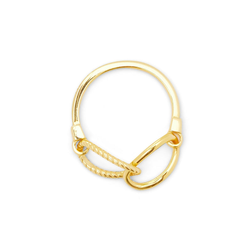 Gold ring with a unique design on a white background