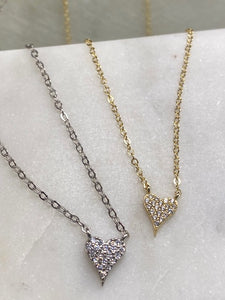 Mini Pave Heart Necklace - Silver