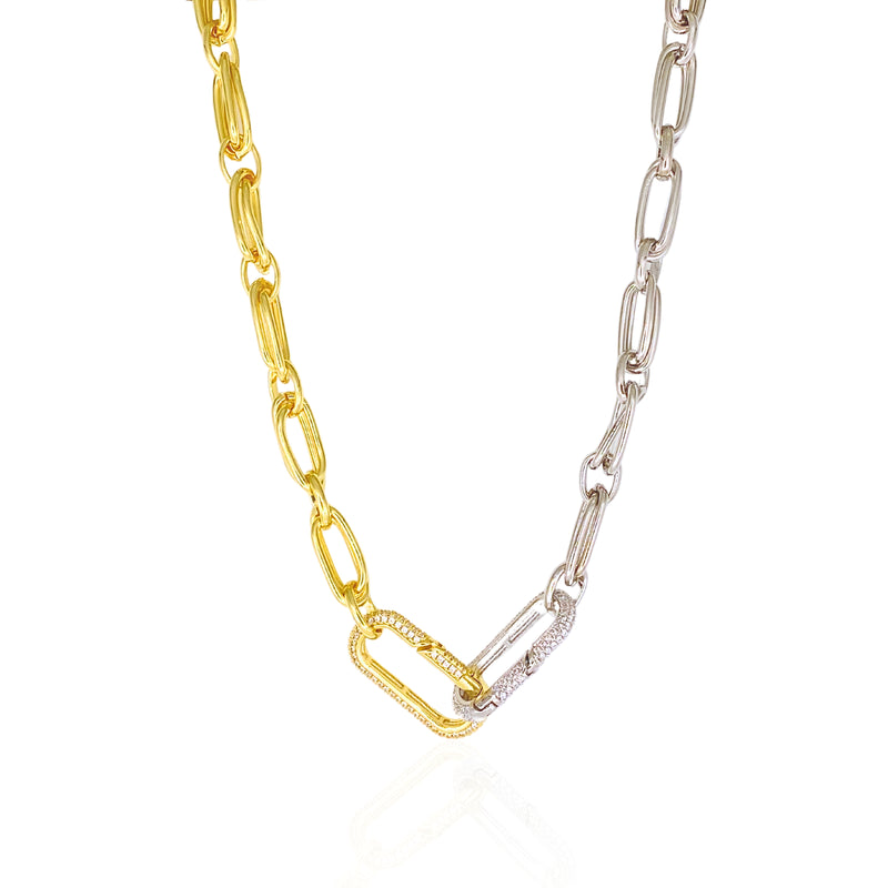 Double Link Pave Mixed Metal Necklace