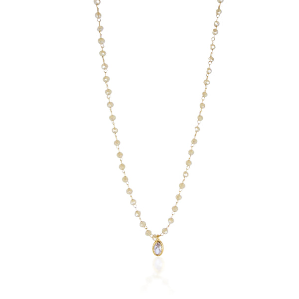 Latte beaded necklace with solitaire oval pendant. 16