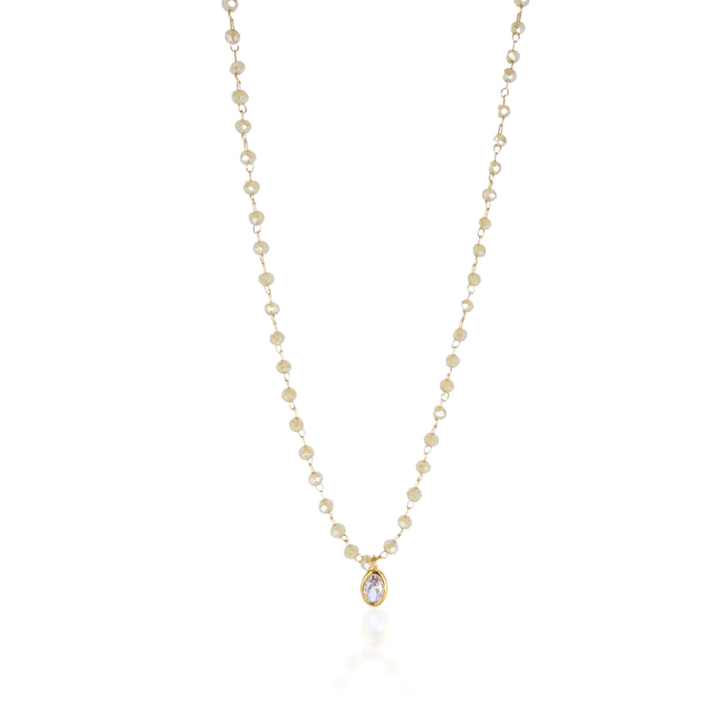 Latte beaded necklace with solitaire oval pendant. 16