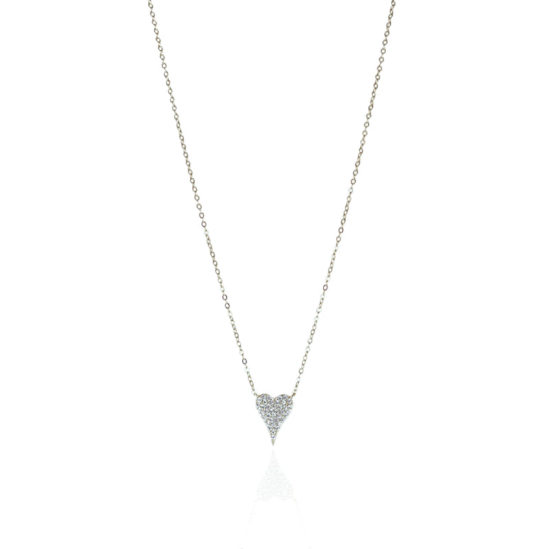 Pave Heart Necklace - Silver