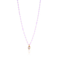 Pink Quartz beaded necklace with solitaire oval pendant. 16