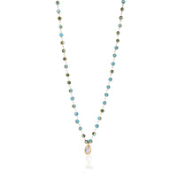 Sea Prism beaded necklace with solitaire oval pendant. 16