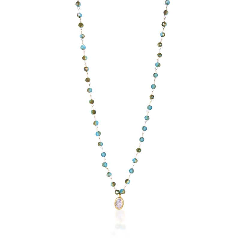 Sea Prism beaded necklace with solitaire oval pendant. 16