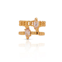 A gold-plated adjustable ring with multiple genuine CZ accents, presented against a white background.