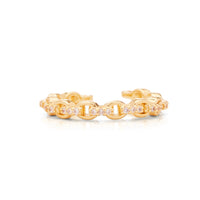 Gold-plated adjustable ring with genuine CZ accents, featuring a chain link design.