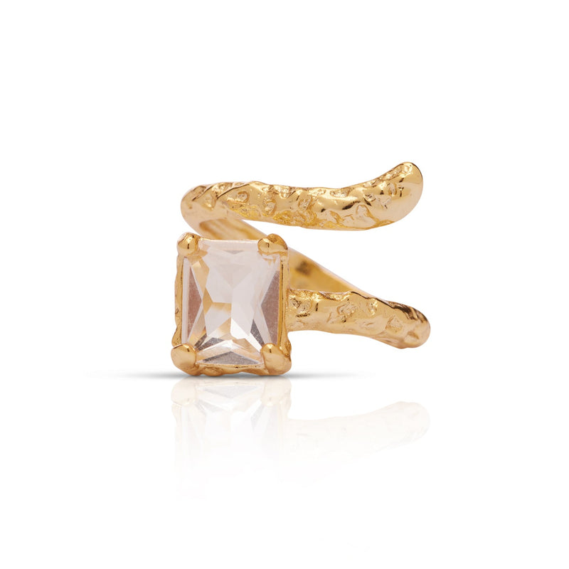 Gold plated adjustable ring with a square genuine CZ accent