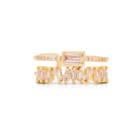A gold-plated adjustable ring with a row of genuine CZ accents.