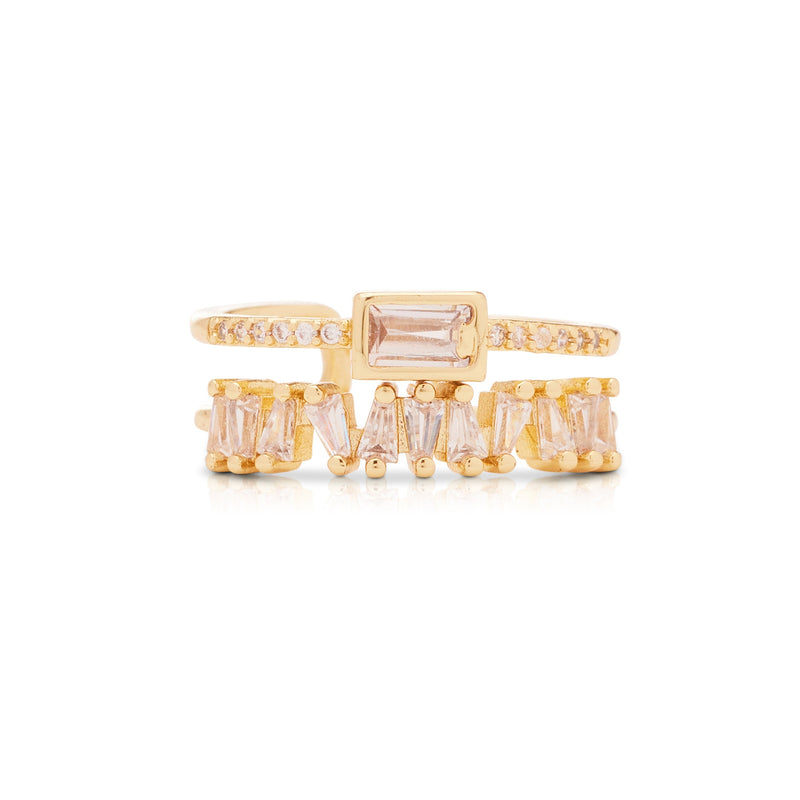 A gold-plated adjustable ring with a row of genuine CZ accents.