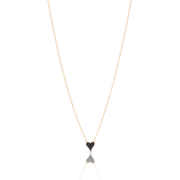Mini Pave Heart Necklace - Black