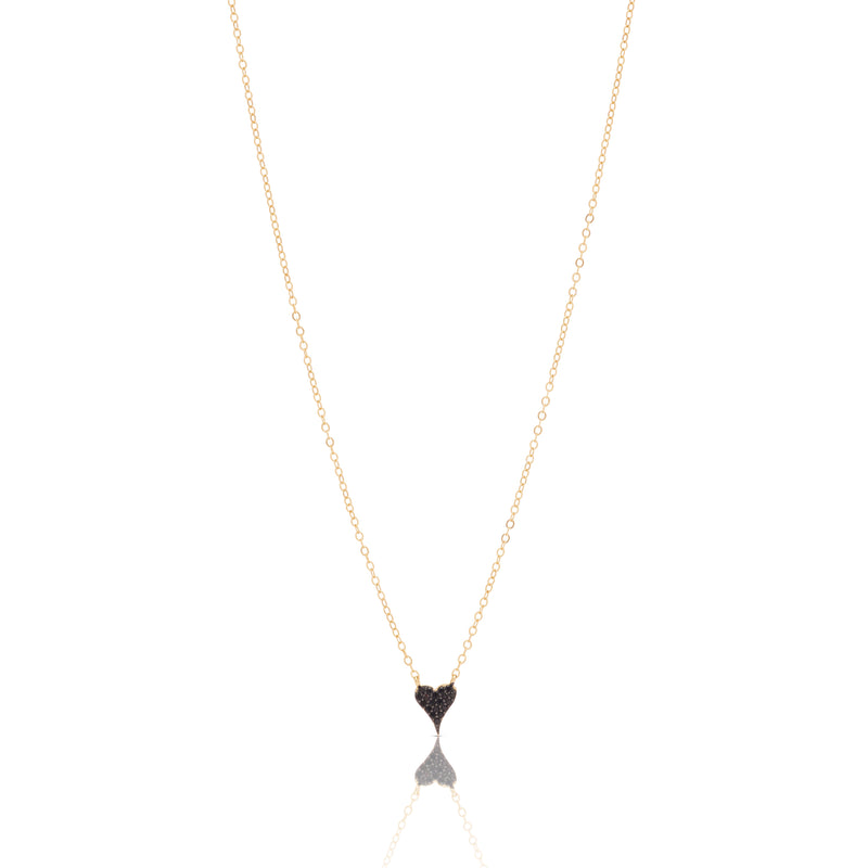 Mini Pave Heart Necklace - Black