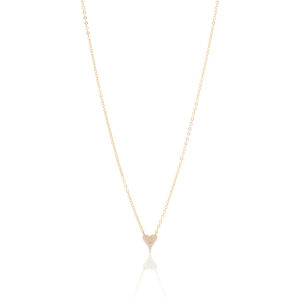 Mini Pave Heart Necklace - Gold