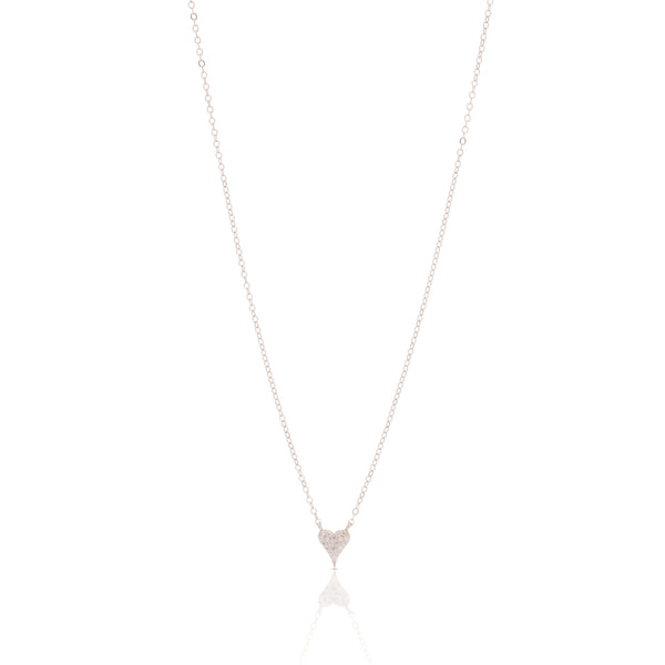 Mini Pave Heart Necklace - Silver