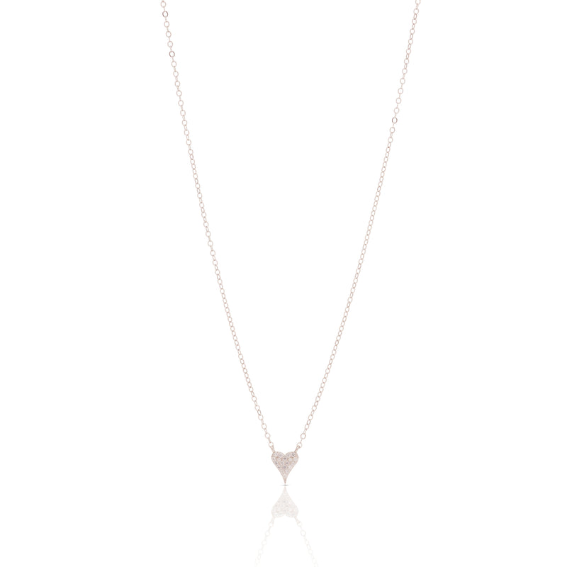 Mini Pave Heart Necklace - Silver